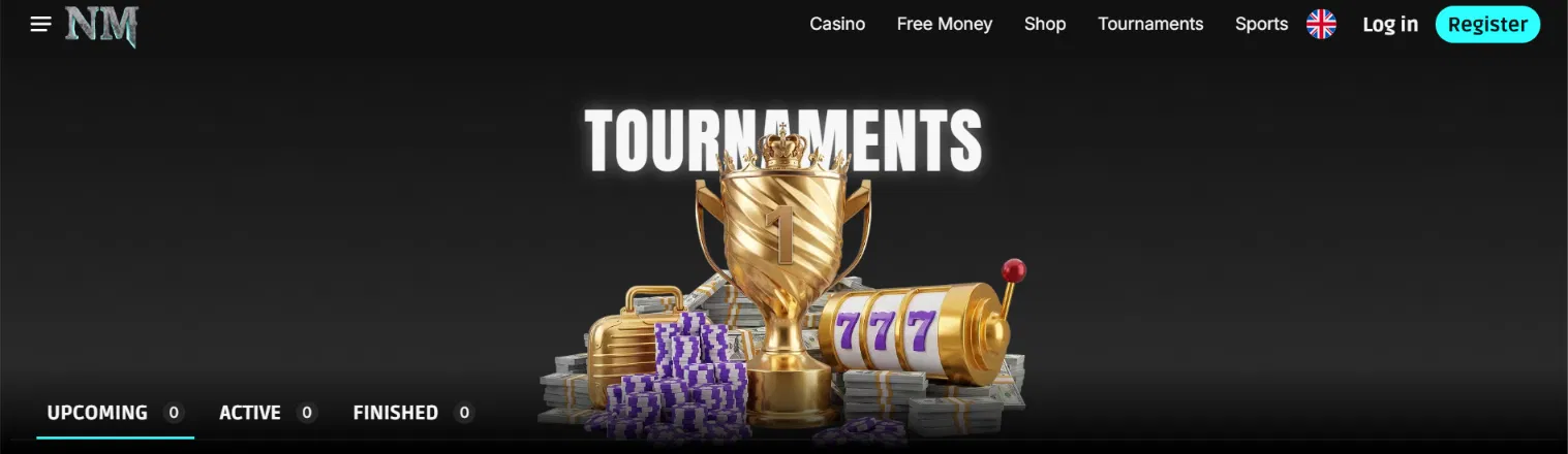 Norse Mania Tournaments page showing zero upcoming, active and finished tournaments