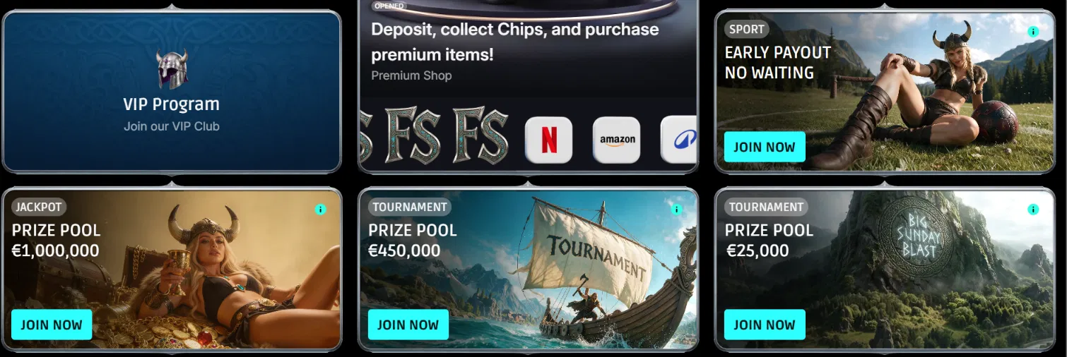 Norse Mania promotions with VIP Program, Chips Shop, jackpots and tournaments