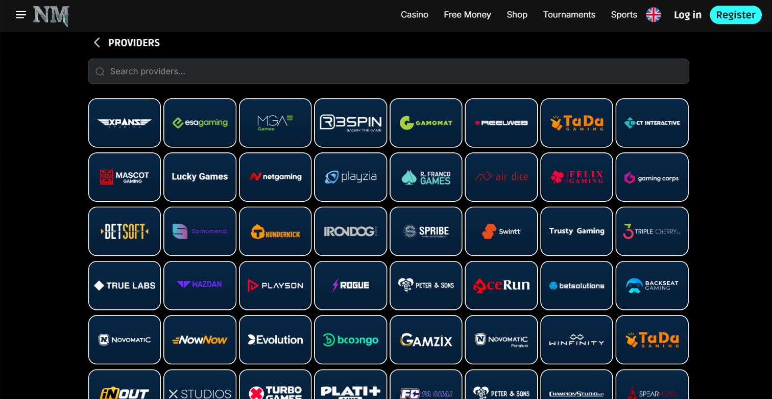 Norse Mania Casino software providers including Playson, Evolution and Booongo