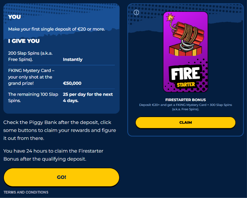 Shokker Casino Firestarter Bonus offering 300 Slap Spins and up to €50,000