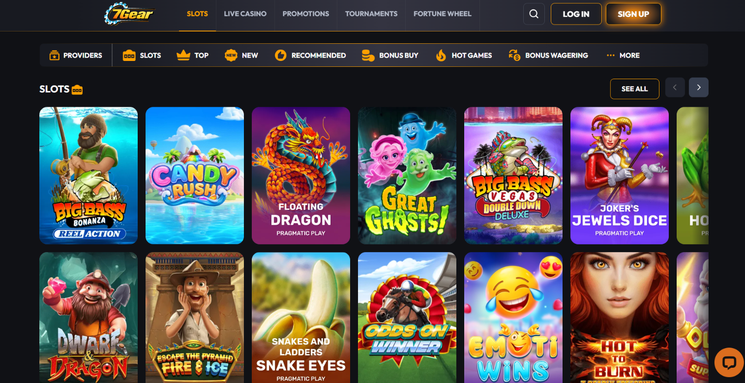 Slots lobby showing titles from Pragmatic Play and other providers