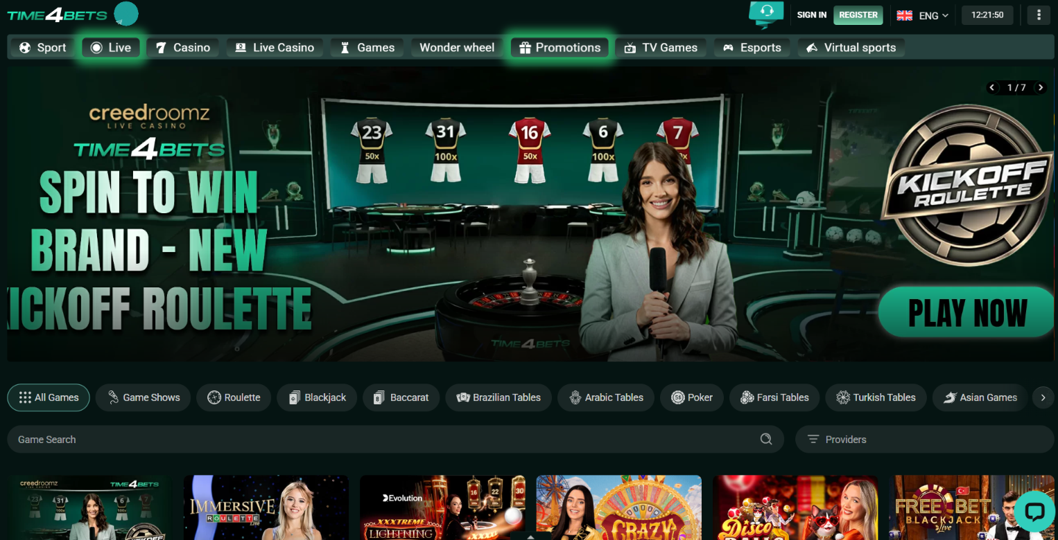 Time4Bets Kickoff Roulette live casino promotion
