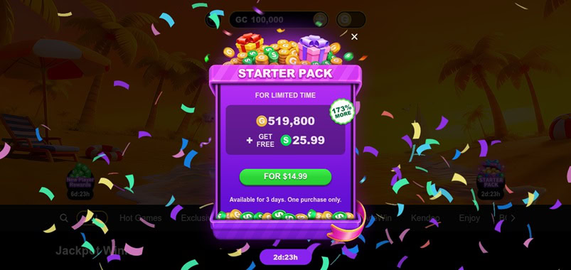 Starter Pack with 519,800 Gold Coins and 25.99 Sweeps Coins