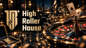 High Roller House Casino cover with roulette wheel, playing cards, casino chips and gold logo