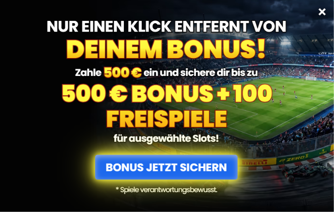 Cosmobet Casino welcome bonus pop-up: 500 € bonus + 100 free spins