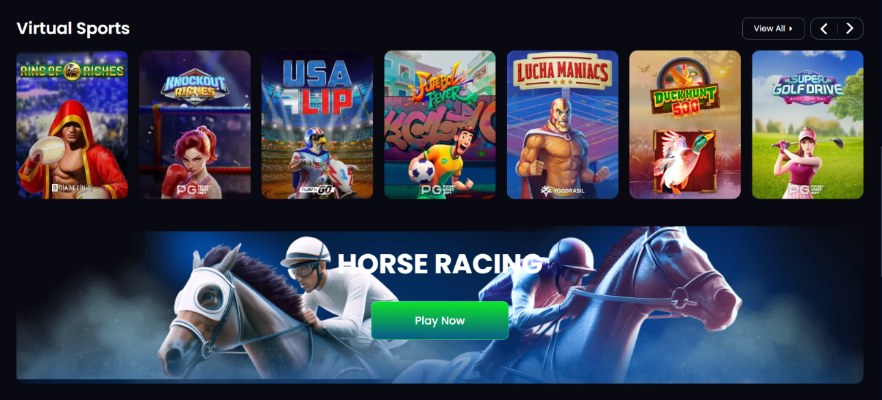 Virtual Sports games and a horse racing banner on Slotosport