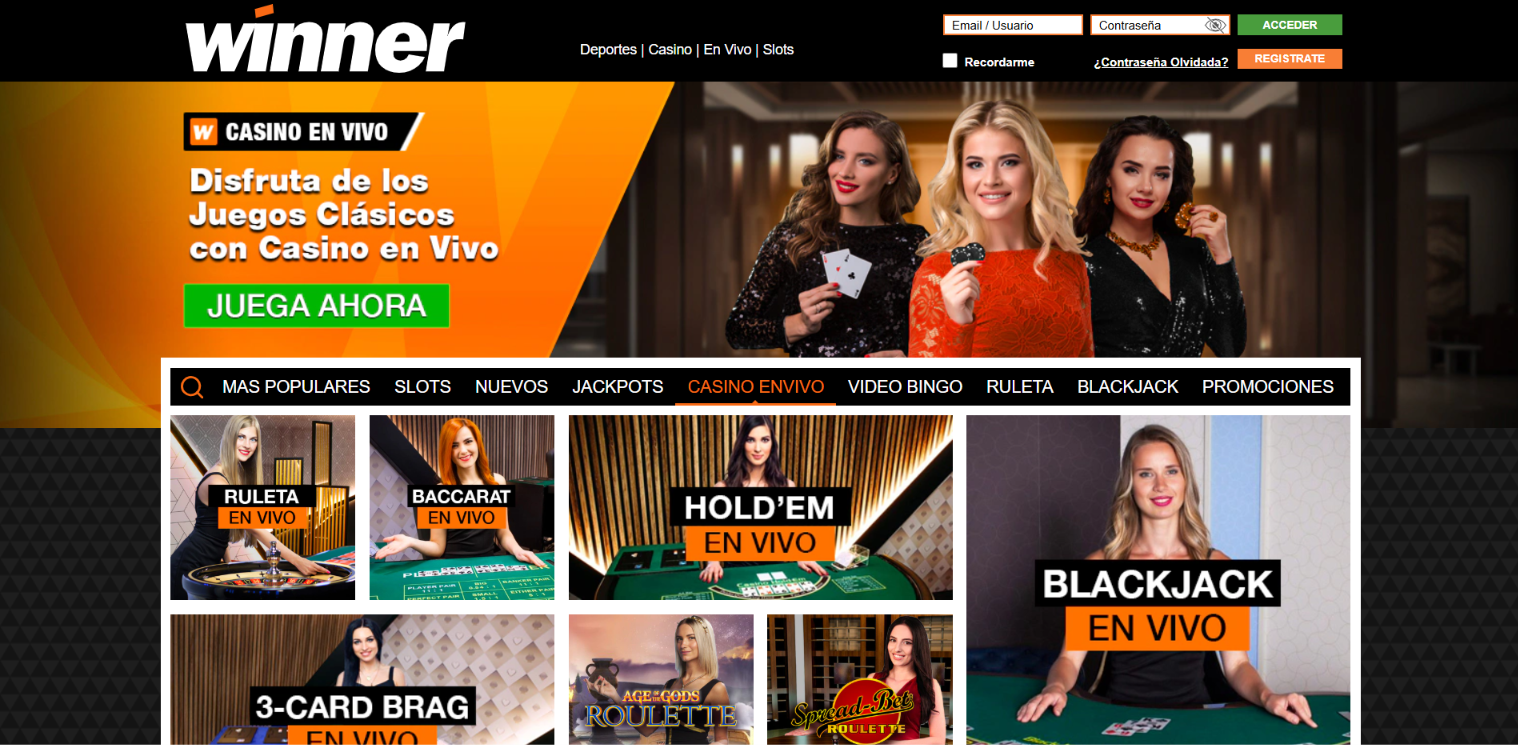 Live dealer games including roulette, baccarat, blackjack, Hold’em and 3-Card Brag.